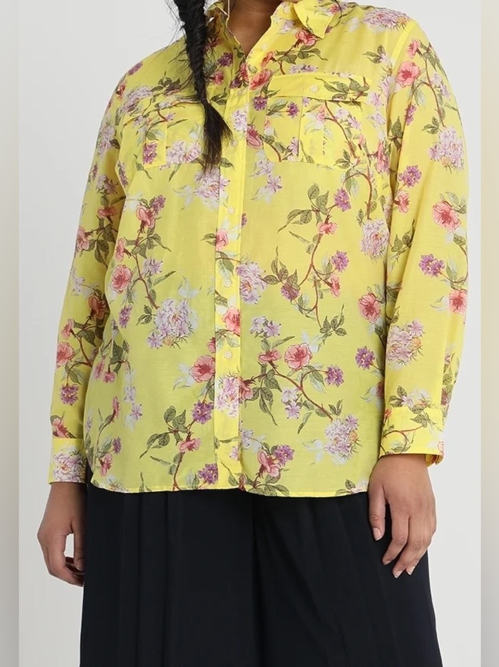 Lauren Ralph Lauren Yellow Base Pink Purple Floral Pattern Button-Front Shirt 3X